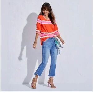 CAbi Orange and Pink Striped Long Sleeve Top